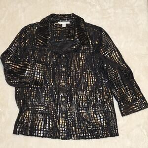 JM Collection Petite 12P Metallic Blazer Jacket Black Gold Bronze Textured